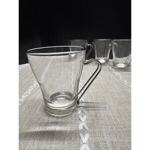 Set Of 4 Bormioli Rocco Glass Cappuccino Coffee Cups Stainless Steel Handle EUC